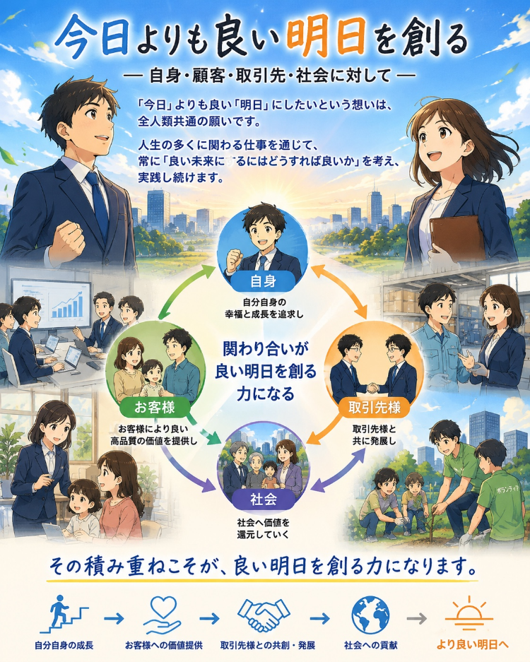 今日よりも良い明日を創る ― 自身・顧客・取引先・社会との関わり合いが良い明日を創る力になる